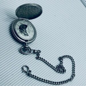 Vintage James Michael Silver Art Deco Pocket Watch with Chain